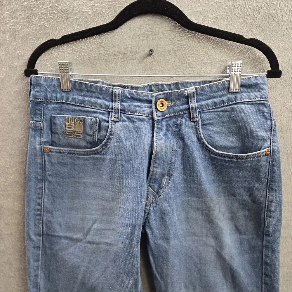 Hugo Boss Men Jeans 30 Blue Denim Embroidered Slim 30
